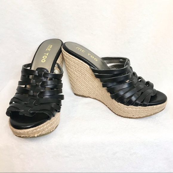 Me Too “hutch” wedge leather straps sandal high heels summer casual open toed - Picture 3 of 11